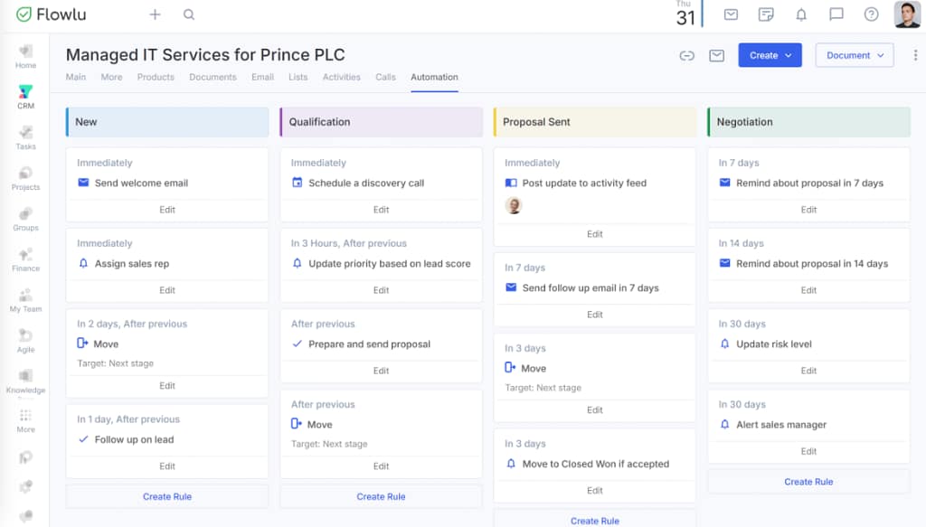 Workflow automation in Flowlu