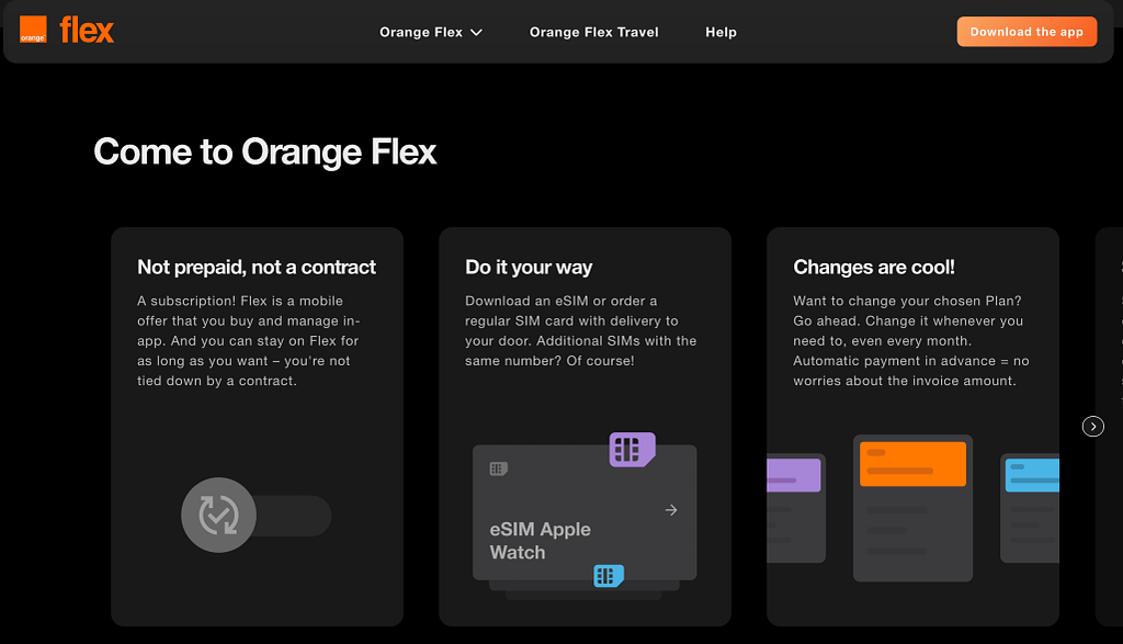 Screenshot of Orange Flex's website