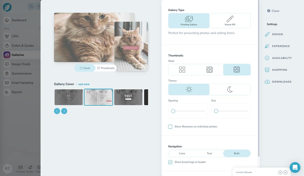 Sprout Studio's gallery settings