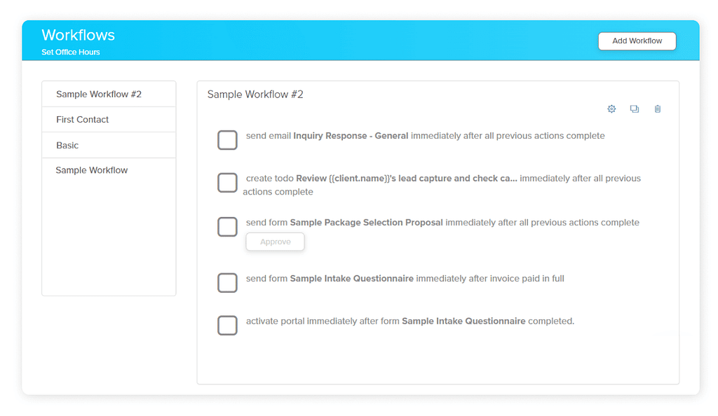 Screenshot of Dubsado's workflow.