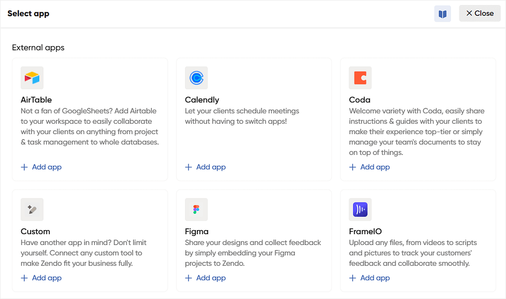 Embedding external applications in Zendo's client portal
