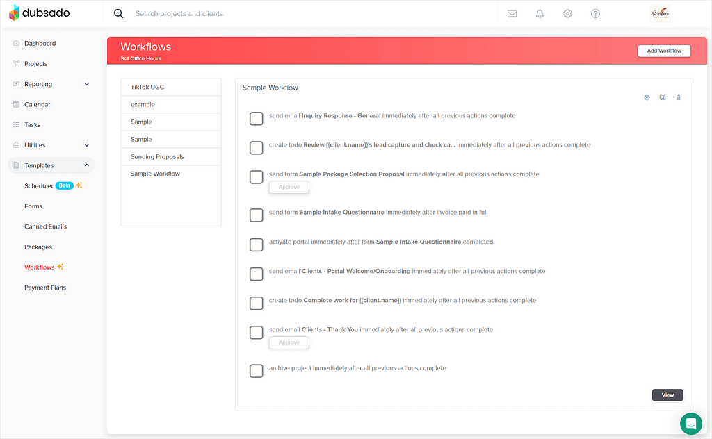 Dubsado's workflows