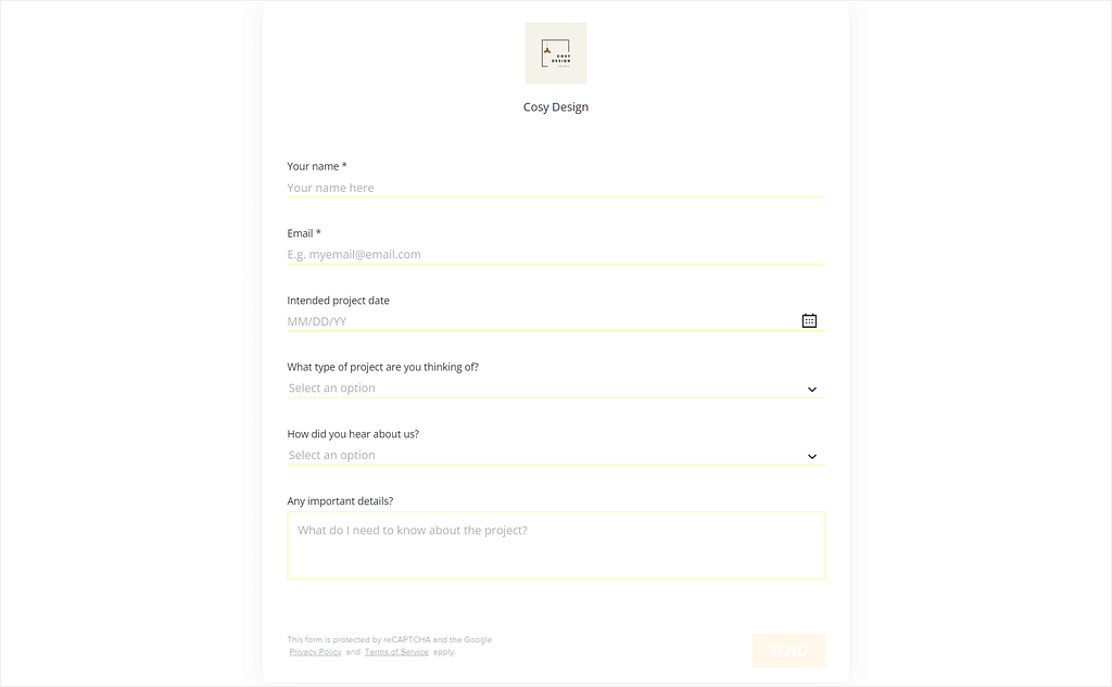 HoneyBook's contact form