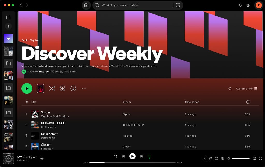 Screenshot of Spotify's Discover Weekly