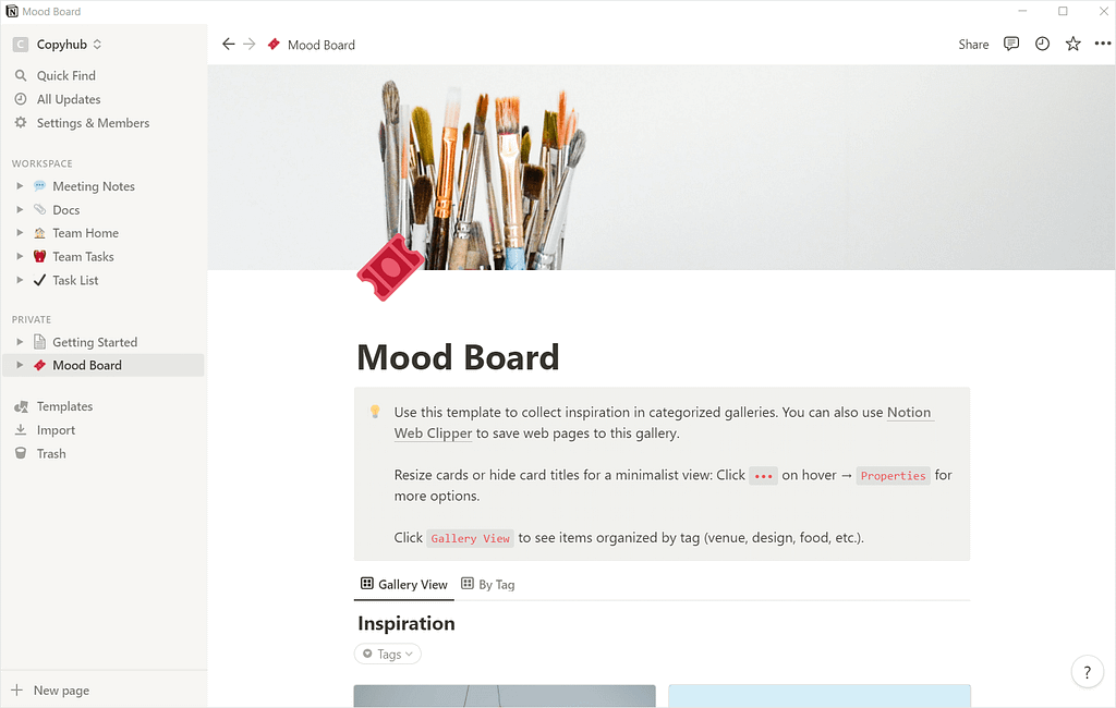 Screenshot of Notion's ready–made template.