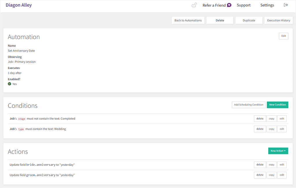 17hats vs Tave: example automation in Tave