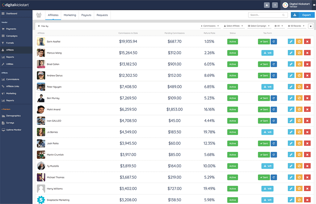 paykickstart review image showing affiliate program screenshot