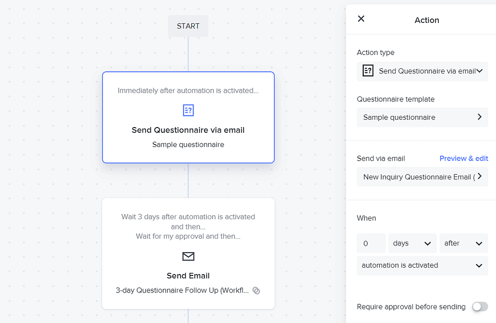 Screenshot of HoneyBook's automations.