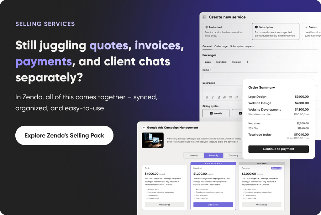 selling services tools for quotes, invoices and payments
