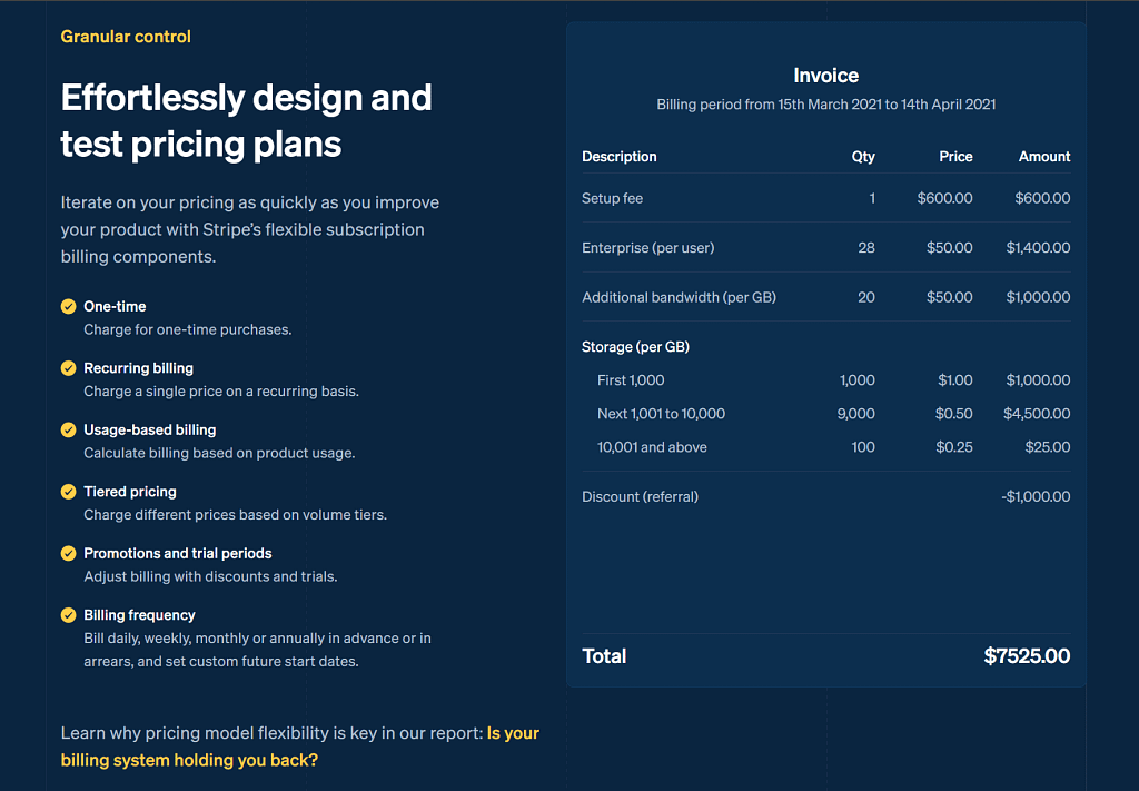 stripe online hub for managing cusomters and billing information