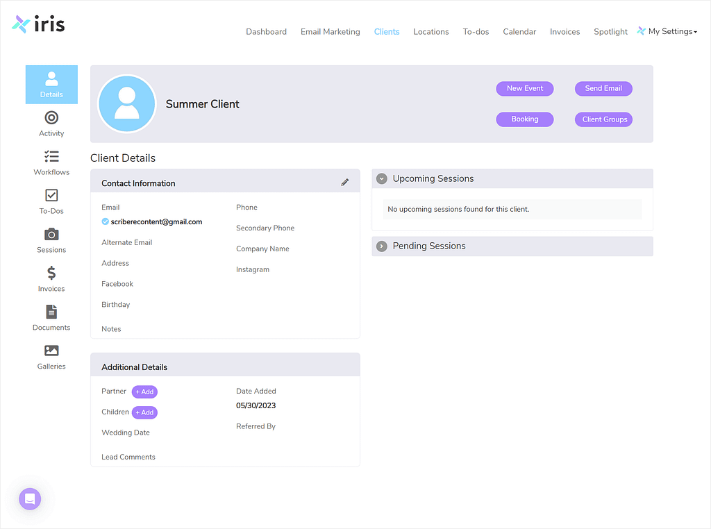 Customer profile in Iris Works