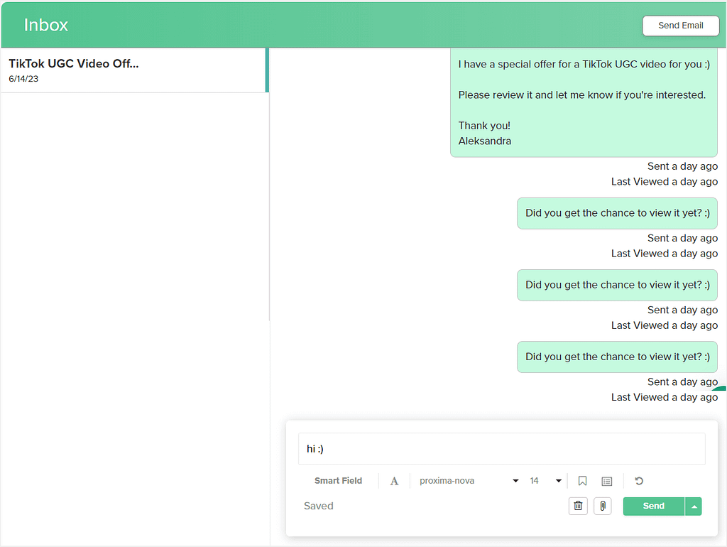 Dubsado's inbox feature