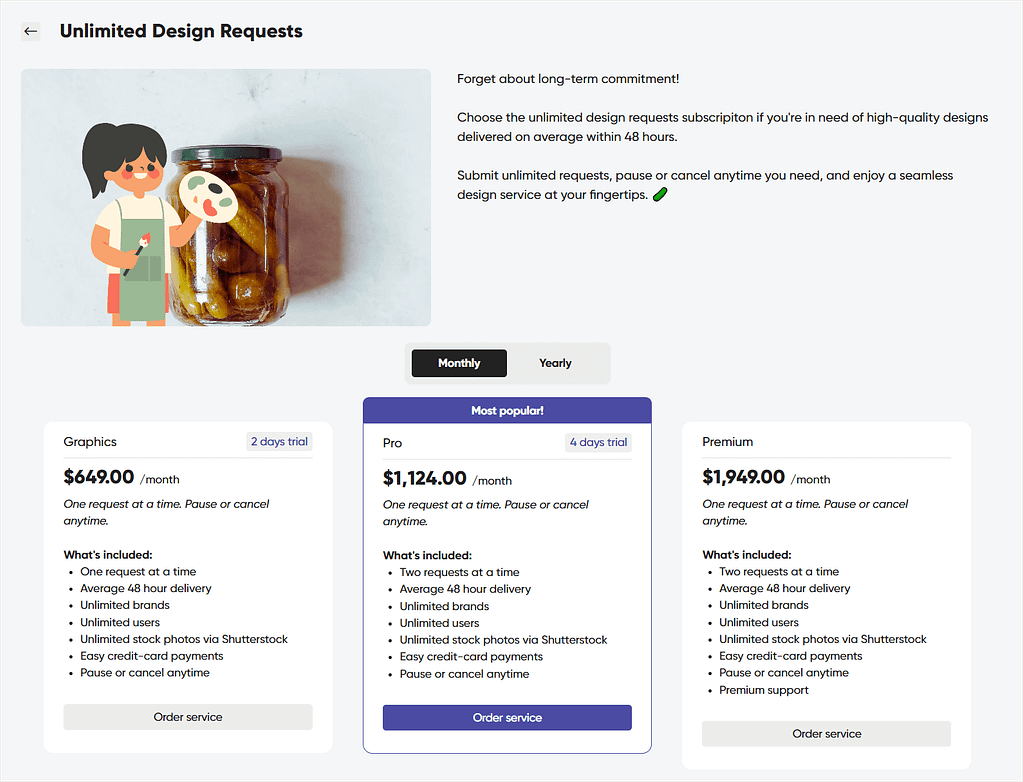 Recreating Design Pickle's business in Zendo: setting up unlimited graphic design subscription service