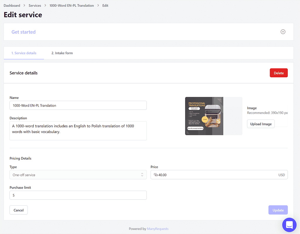 productized service software: ManyRequests: creating a productized service