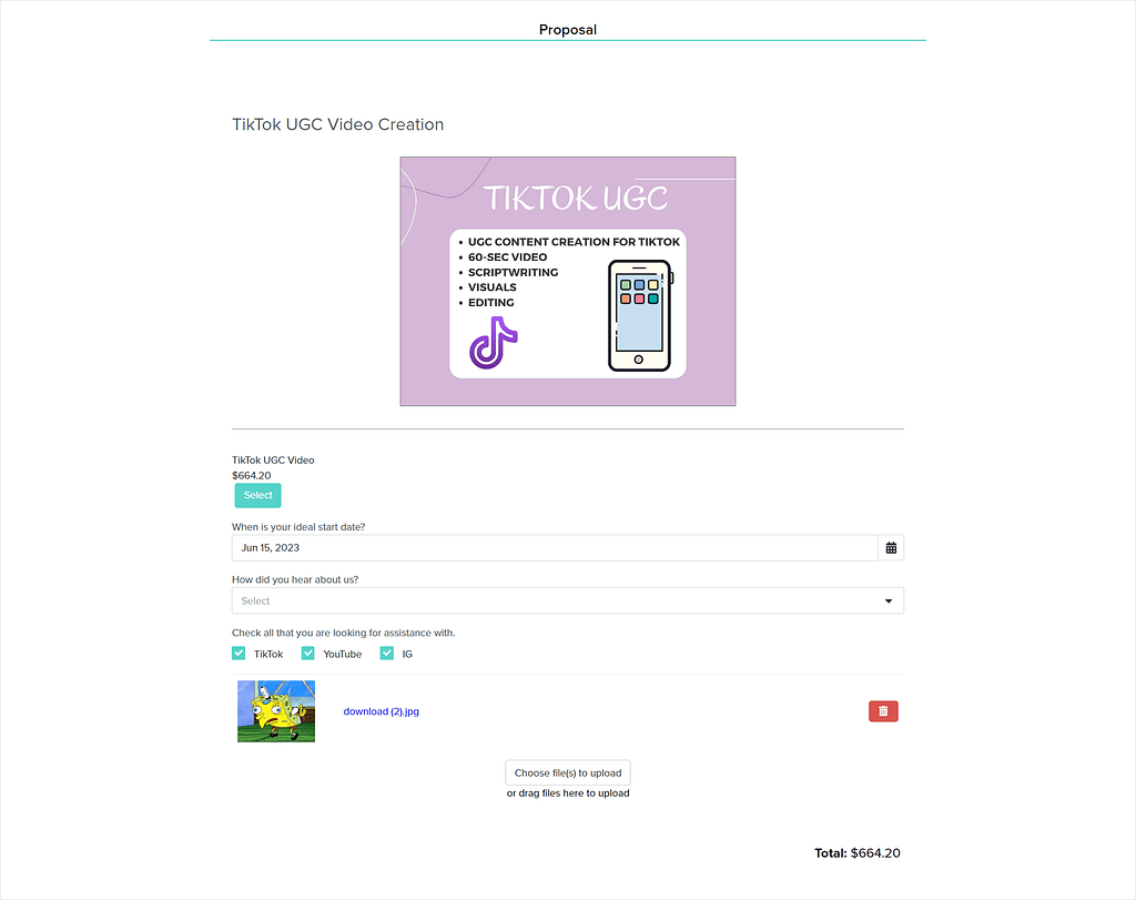 Dubsado's proposal with a connected package