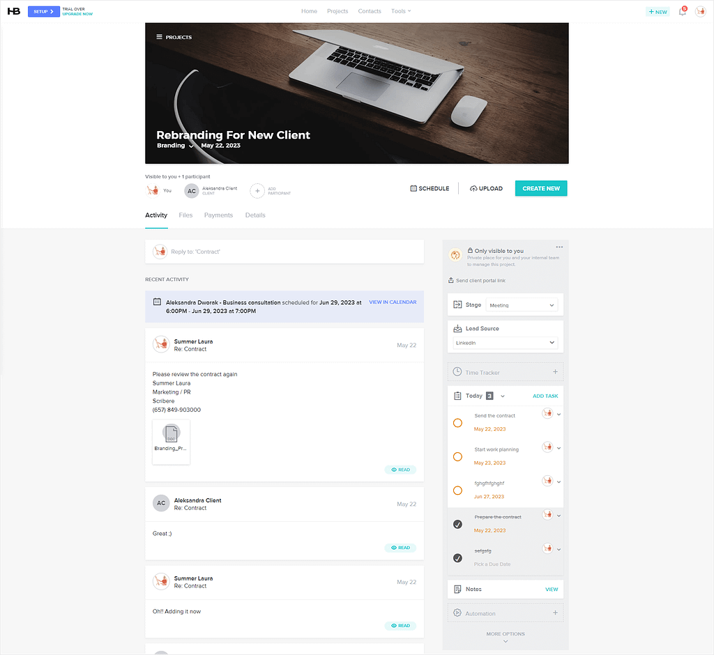 HoneyBook's client portal