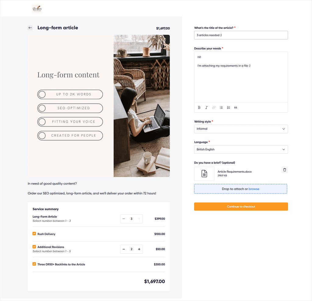 Order forms in Zendo