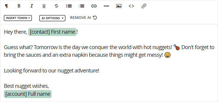 Example AI-written email in 17hats