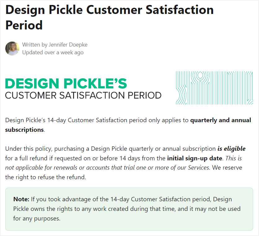 Design Pickle's refund policy