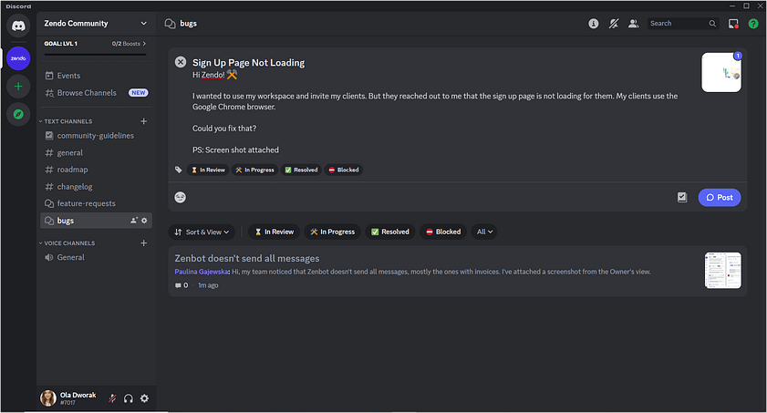 Reporting a new bug on Zendo's Discord community