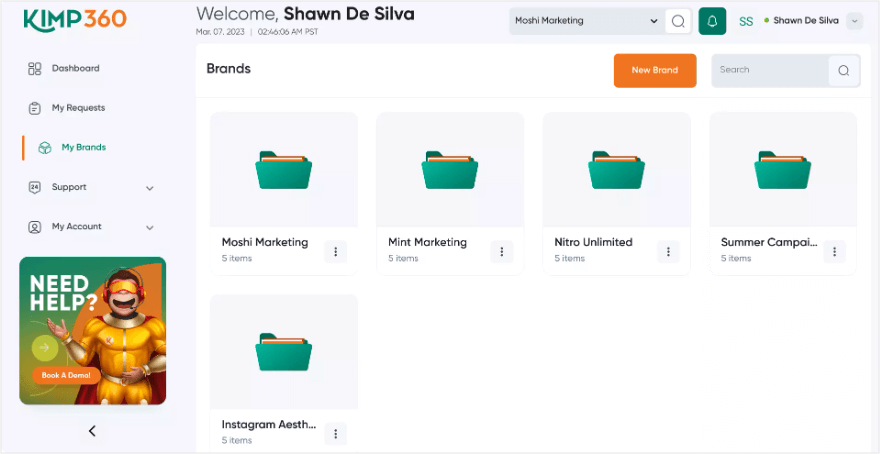 Managing brands in Kimp360