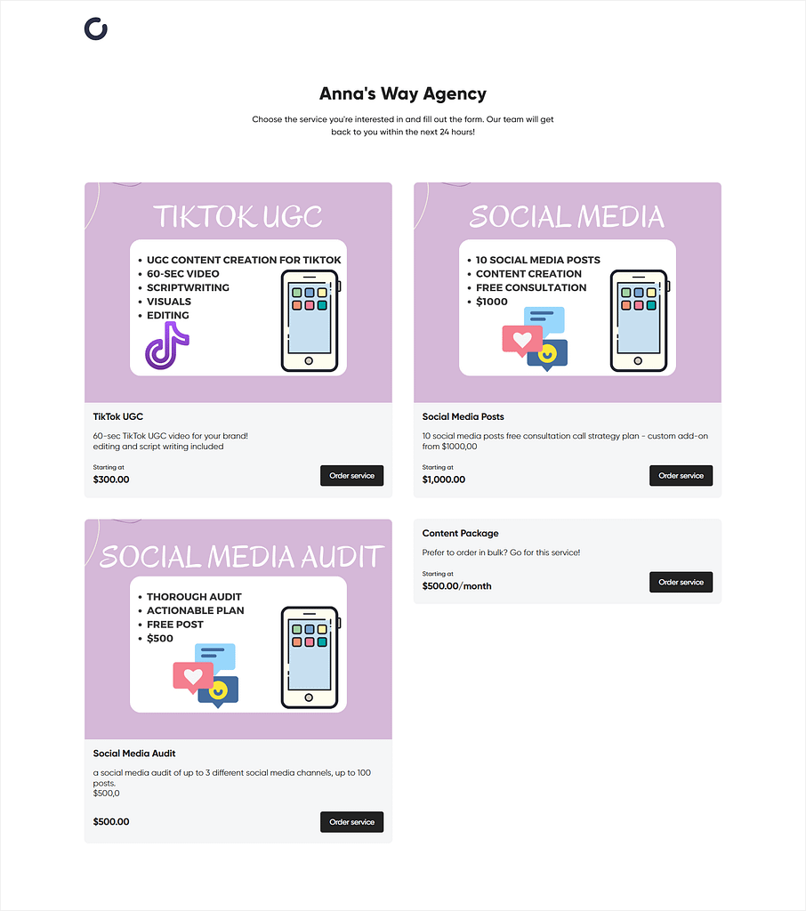Example of a Service Catalog in Zendo