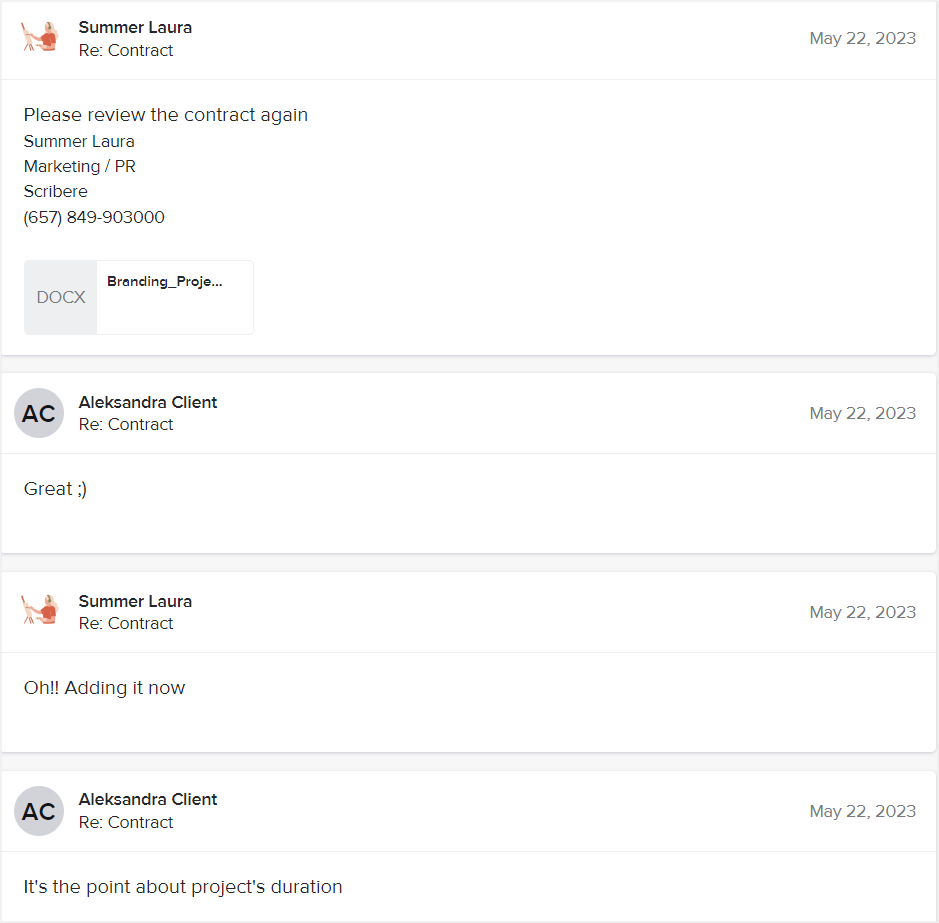 HoneyBook's client portal email messages