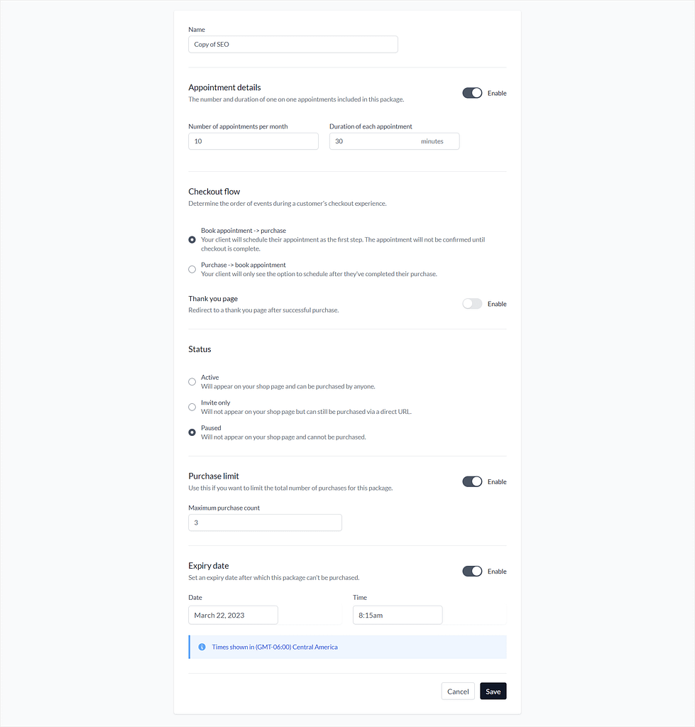 Paperbell's packages example