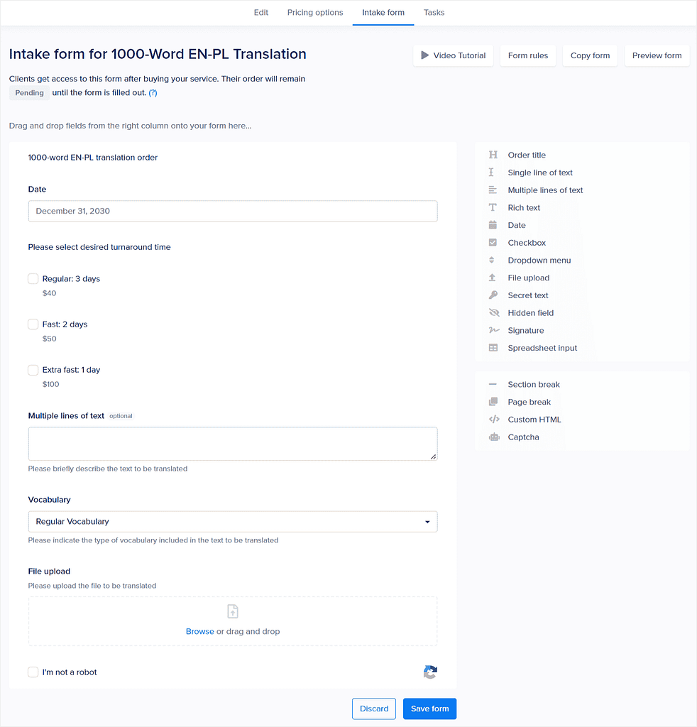 SPP: working on an intake form